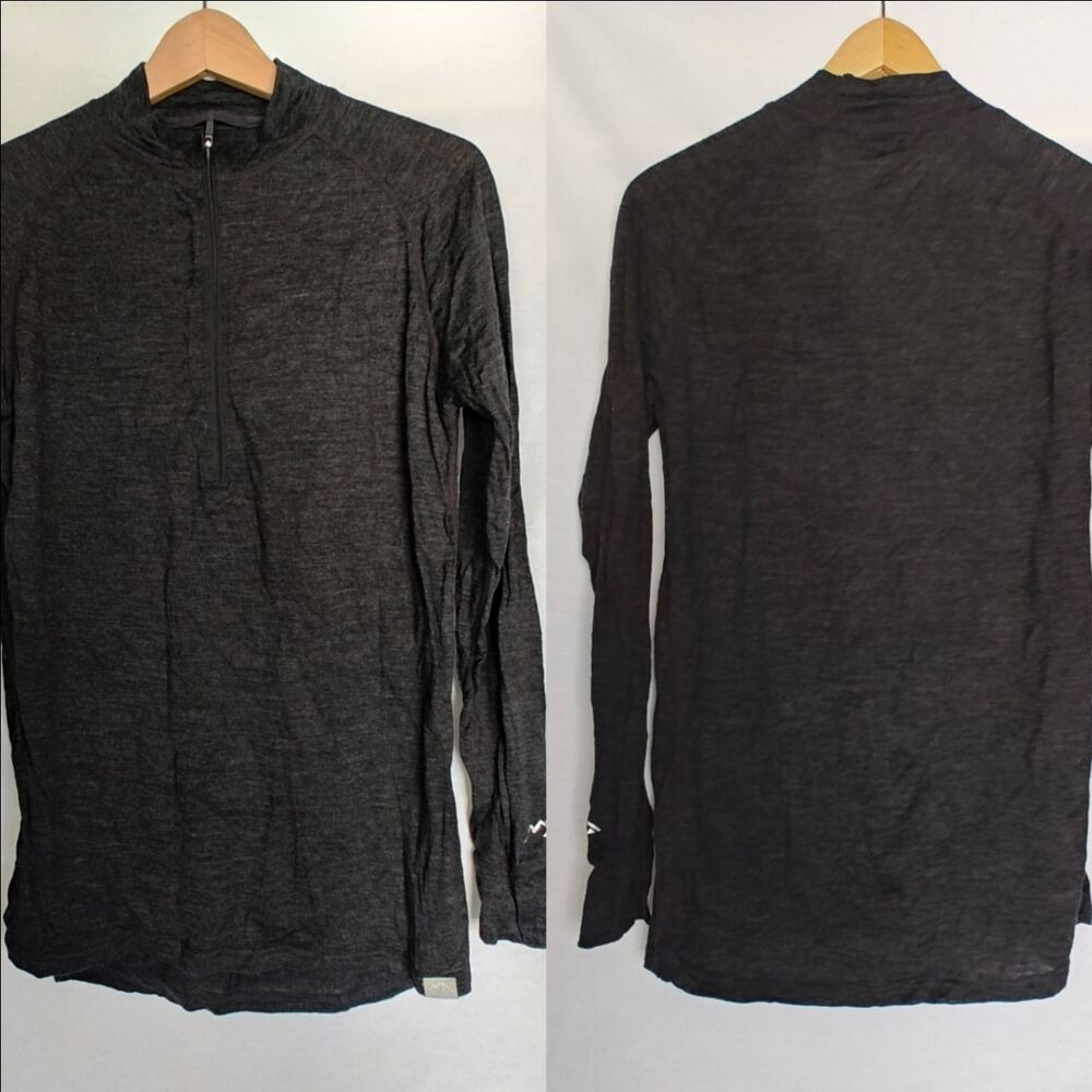 Merino.Tech Merino Half Zip Long Sleeve‎ Pullover Top 165 Wool Charcoal Grey M